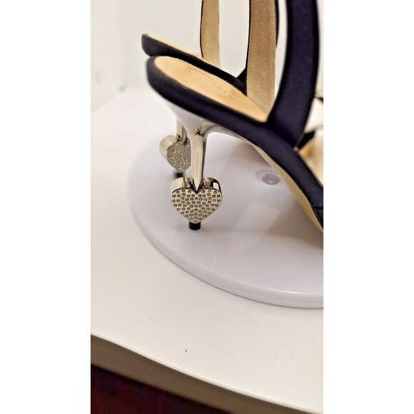 Mach & Mach Slingback Heel Sandals Women's 37 Black Embellished‎ Crystal Heart - Picture 12 of 16